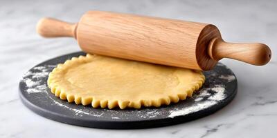 Round Pie Crust Dough Rolling Pin Baking Pastry Food photo