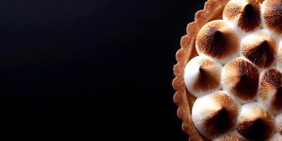 Closeup of Lemon Tart with Browned Meringue Topping Dark Background photo