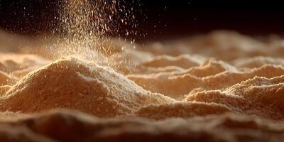 Powder Falling on Pile of Beige Granular Substance Close Up photo