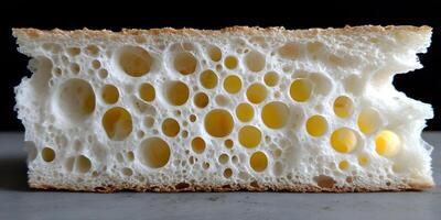 Closeup of Bread Slice Showing Air Holes and Texture photo