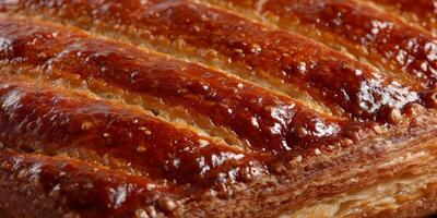 Closeup of Delicious Golden Brown Pastry with Puff Pastry Layers photo