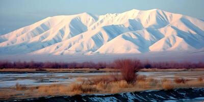 Snow Covered Mountain Range Winter Landscape Serenity Nature Scenery photo