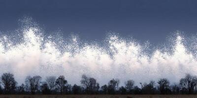 Winter Landscape with Sparkling Snow Effect over Trees and Field photo