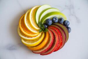 Rainbow Fruit Platter Sliced Citrus Berries and Apple photo