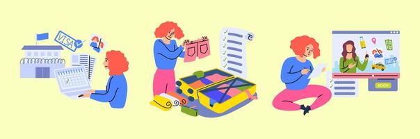 Person planning travel activities and packing vector