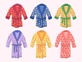 Colorful patterned bathrobes on display vector