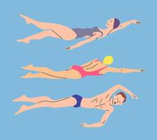 Cartoon Color Characters People Professional Swimmers in Action Set. vector