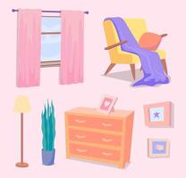 Cartoon Color Different Lounge Furniture Object Set vector