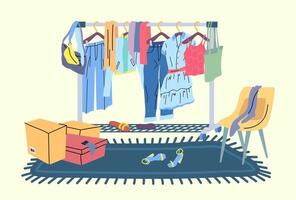 Cartoon Color Clothes Rack on Carpet vector