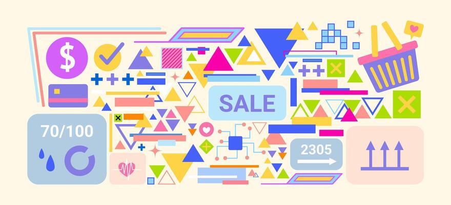 Cartoon Color Different Abstract Geometric Elements and Labels Fashion Set