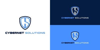 Futuristic Cyber Security Logo - CS Monogram Shield Cybersecurity Icon vector