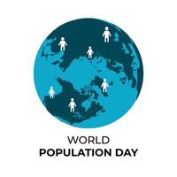 The image captures the essence of World Population Day, featuring an illustration of the globe adorned with figures representing the global population. vector