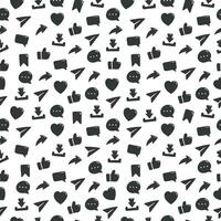 Social media engagement buttons share like love comment and repost icon hand drawn seamless pattern background hand drawn doodle style vector