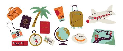 Travel items including bags and a plane vector
