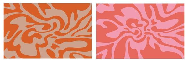 Set of abstract wavy background pattern. Psychedelic groovy Wavy and swirled brush strokes liquid texture vector