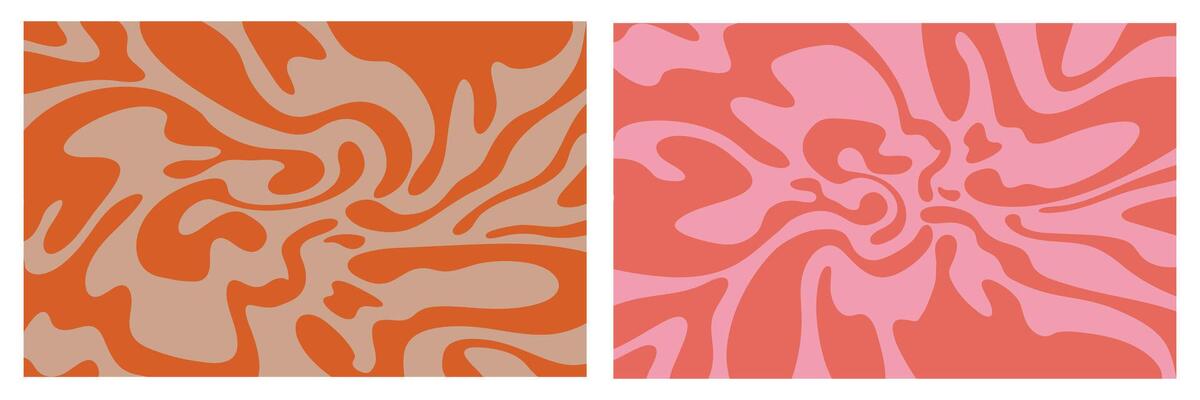 Set of abstract wavy background pattern. Psychedelic groovy Wavy and swirled brush strokes liquid texture