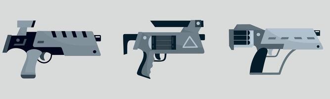 Set collection 2 of laser gun blaster future weapon in black grey colors icon clipart avatar logotype isolated illustration vector