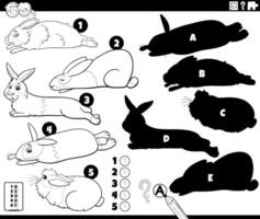 shadows puzzle with cartoon bunnies animal characters coloring page vector