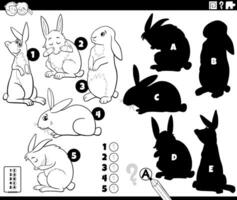 shadows puzzle with cartoon rabbits animal characters coloring page vector