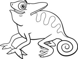 happy cartoon chameleon reptile character coloring page vector