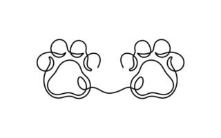 Cat, dog paw in continuous line art drawing vector