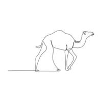 Camel in continuous line drawing style. Animal in black linear sketch isolated on white background vector
