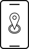 Smartphone displaying a location pin icon representing navigation and search functions on a mobile device vector