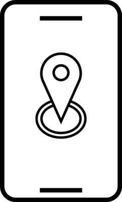 Smartphone displaying a location pin icon representing navigation and search functions on a mobile device