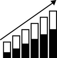 Simple black and white bar chart illustrating upward trend with diagonal arrow vector