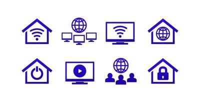 home network and smart tv icons set vector