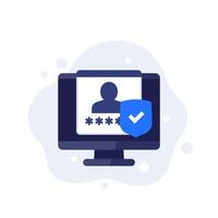 secure login, access with password icon with computer, vector