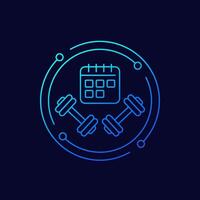 training schedule icon, gym workout plan, linear design vector