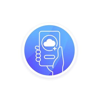 add to cloud icon with a phone in hand vector