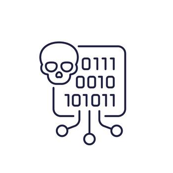 virus código, malware línea icono vector