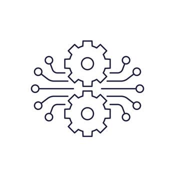 proyecto ejecución línea icono con engranajes vector