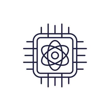 Quantum computer line icon on white vector