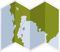 Cartoon illustration of paper map with route. Folded map icon. Travel concept. Hand drawn simple illustration. vector