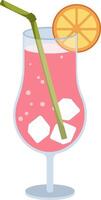 Tropical beach soft drink with straw. Cold and refreshing drink for hot weather. Hand drawn illustration. vector