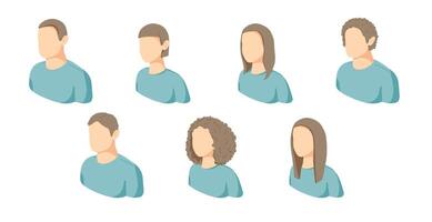 set of flat design female and male avatars icon for profile or user interface with light blue background. collection of faceless avatars vector