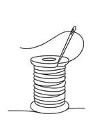 Needle and Thread Spool Minimal Line Drawing vector