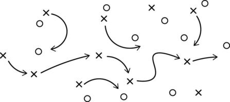 player position, game plan, idea, studying, management of sport event with black lines paths template vector