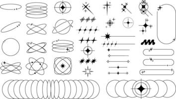 minimalist aesthetic abstract lines with stars y2k futuristic retro arch stroke design set template vector