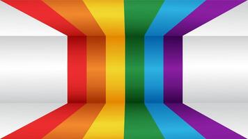Pride colour lines perspective path on room, studio, wall with spot lighting banner background template vector
