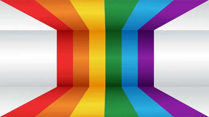Pride colour lines perspective path on room, studio, wall with spot lighting banner background template