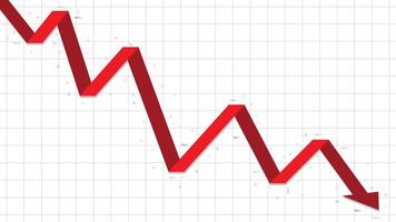 Red step down arrow indicator for business profit loss, crash, decrease, template vector