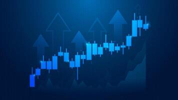 up rising bull market candlesticks with rising arrows and char elements for technology abstract cyber business template background vector
