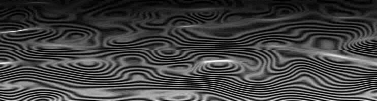 Wavy line pattern with black and white abstract design. White lines gradually fade into the black background, creating a smooth transition and depth effect vector