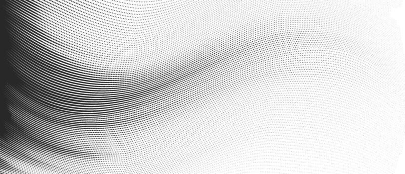 Halftone wave with flowing black dots on white. Abstract smooth curve flow pattern. Futuristic technology science and music background. vector