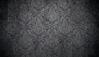 Dark damask pattern with vintage grunge texture and halftone graphic hatching shading. Dark ornamental gothic, baroque, and antique-style background. vector