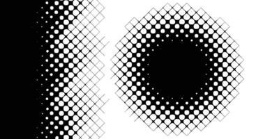 Halftone design with smooth diamond-shaped dot gradients forming vertical and circular patterns. Bold black and white layout for modern graphics. vector